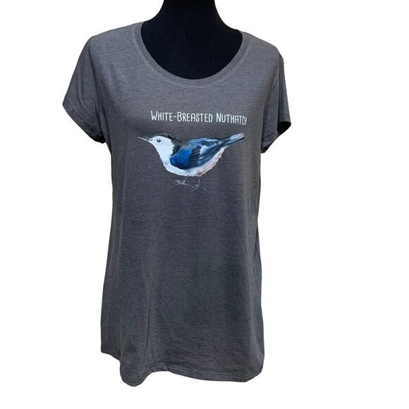 Wingspan Inspired Womens XL Watercolor White Breasted Nuthatch Upcycled Tee - Picture 1 of 4